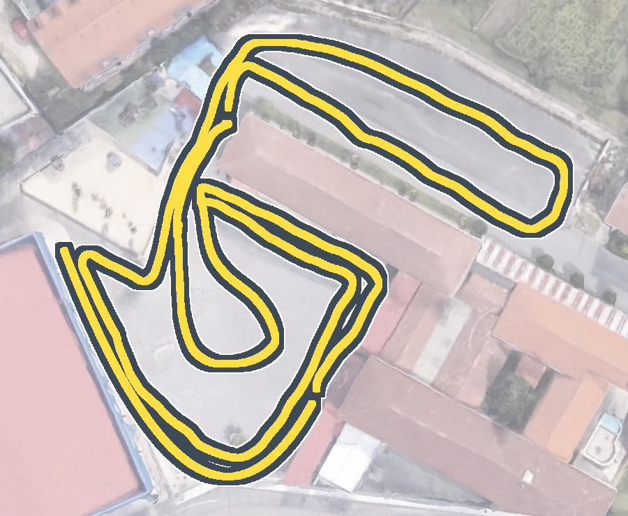 Circuíto de educación vial debuxado sobre o patio
